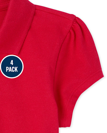 Girls Uniform Ruffle Soft Stretch Pique Polo 4-Pack