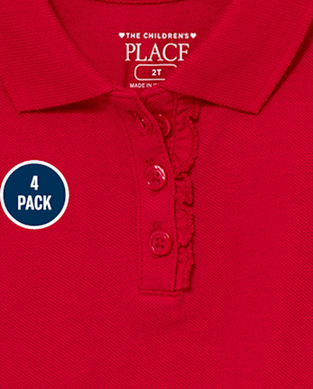 Polo de piqué con volantes de uniforme para niñas pequeñas, paquete de 4