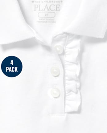 Polo de piqué con volantes de uniforme para niñas pequeñas, paquete de 4