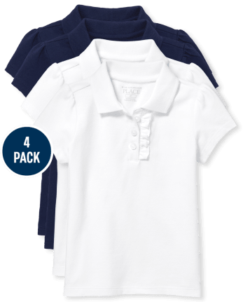 Toddler Girls Uniform Ruffle Pique Polo 4-Pack