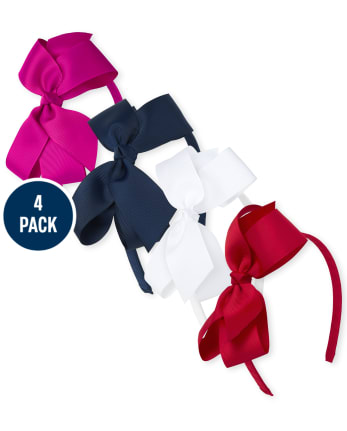 Diadema con lazo de uniforme para niñas, paquete de 4