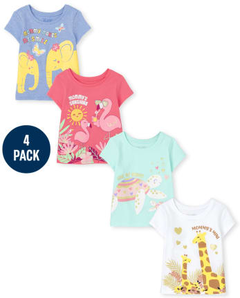 Paquete de 4 camisetas con gráfico pequeño de mamá para niñas pequeñas