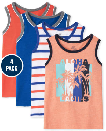Camiseta sin mangas a rayas Aloha para niños pequeños, paquete de 4