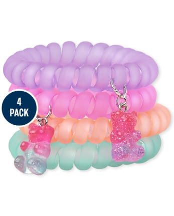 Paquete de 4 pulseras en espiral con osito de caramelo para niñas