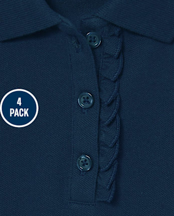 Lot de 4 polos en piqué extensible doux à volants pour uniformes pour filles - Taille Plus