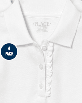 Girls Uniform Ruffle Soft Stretch Pique Polo 4-Pack - Plus