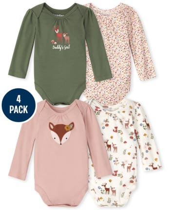 Baby Girls Deer Bodysuit 4-Pack