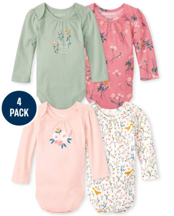 Lot de 4 bodys à fleurs pour bébé fille