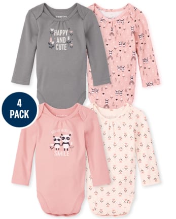 Lot de 4 bodys panda pour bébé fille