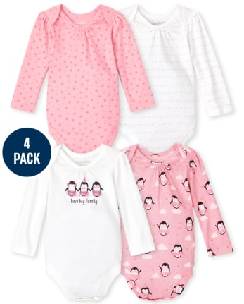 Baby Girls Penguin Bodysuit 4-Pack