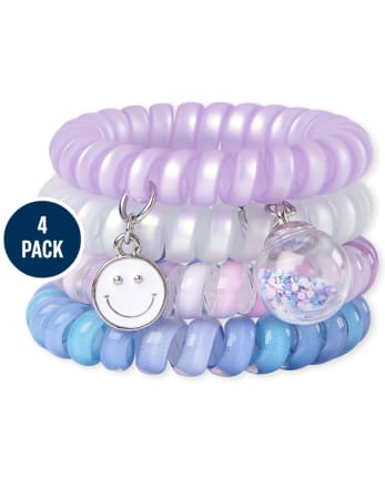 Girls Happy Face Shakey Coil Bracelet 4-Pack