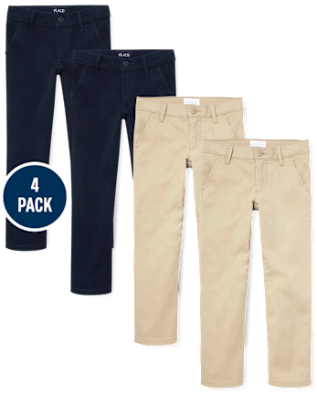 Girls Uniform Stretch Skinny Chino Pants 4-Pack