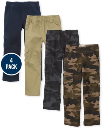 Boys Husky Pull On Cargo Pants 4-Pack