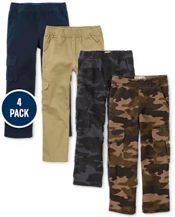 Pantalones cargo estilo chino sin cordones para niño, paquete de 4
