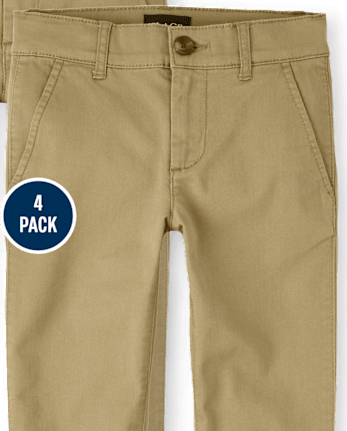Pantalones chinos ajustados elásticos de uniforme para niños, paquete de 4