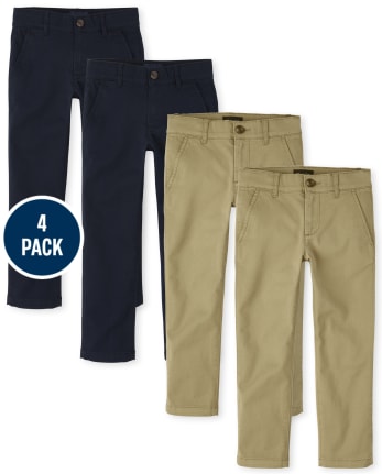 Boys Uniform Stretch Skinny Chino Pants 4-Pack