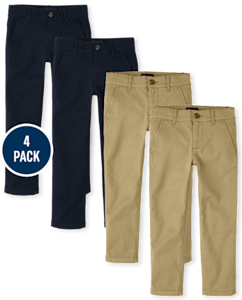 Boys Uniform Stretch Straight Chino Pants 4-Pack