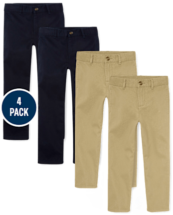 Boys Uniform Stretch Relaxed Straight Chino Pants 4-Pack