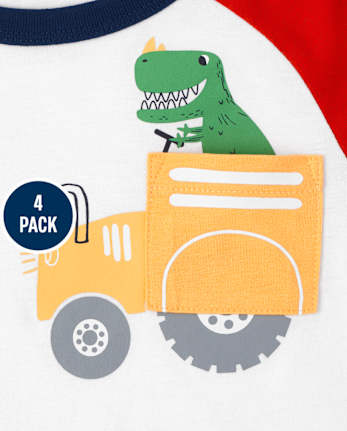 Paquete de 4 tops de tractor Dino para niños pequeños