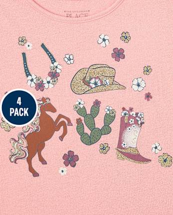 Paquete de 4 tops con volantes y vaquera para niñas pequeñas