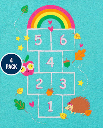 Paquete de 4 camisetas con estampado educativo para niñas pequeñas