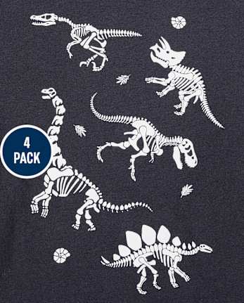 Lot de 4 t-shirts à motif de dinosaure véhicule pour tout-petits garçons