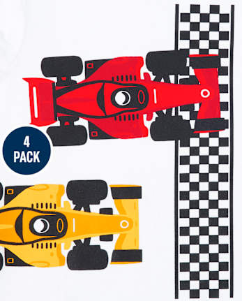 Lot de 4 t-shirts à motif de dinosaure véhicule pour tout-petits garçons