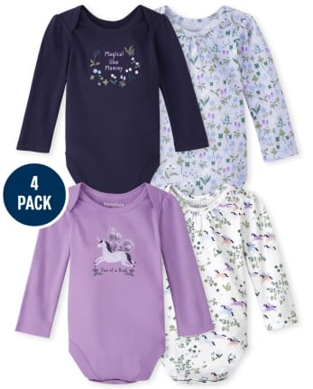 Baby Girls Unicorn Bodysuit 4-Pack