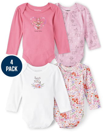 Baby Girls Deer Bodysuit 4-Pack