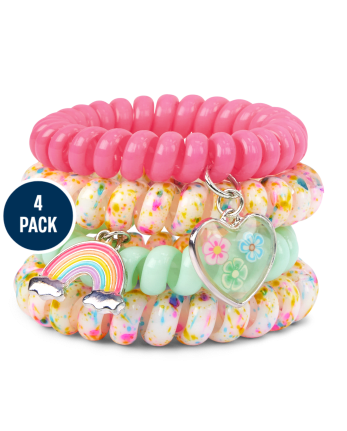 Paquete de 4 brazaletes en espiral con salpicaduras de pintura para niñas