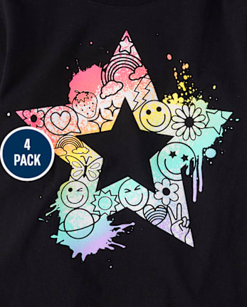 Pack de 4 camisetas con gráfico de icono para niña