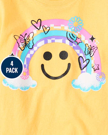 Pack de 4 camisetas con gráfico de icono para niña