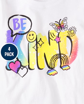Pack de 4 camisetas con gráfico de icono para niña