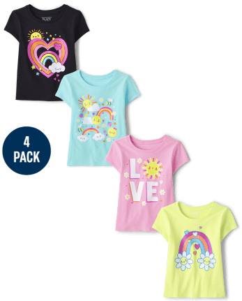 Baby And Toddler Girls Rainbow Graphic Tee 4-Pack
