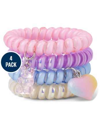 Paquete de 4 pulseras en espiral con forma de corazón y osito para niña