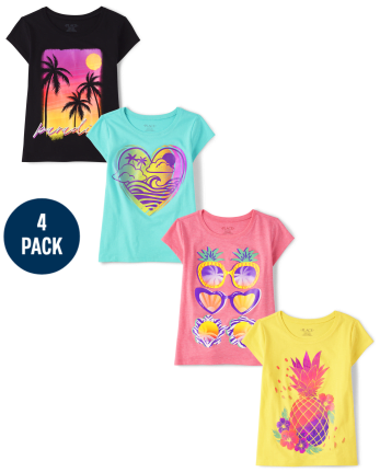 Girls Summer Graphic Tee 4-Pack