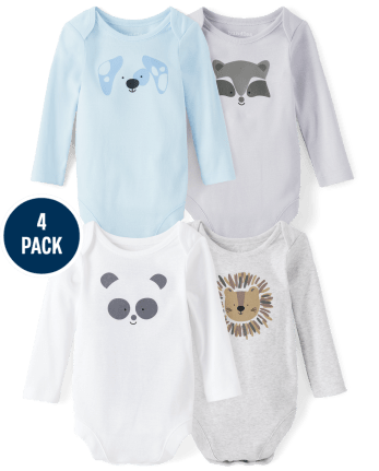 Unisex Baby Animal Bodysuit 4-Pack
