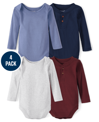 Baby Boys Button Front Bodysuit 4-Pack