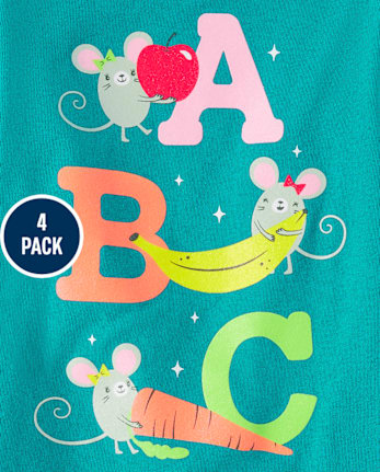 Paquete de 4 camisetas con gráfico educativo para bebés y niñas pequeñas