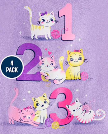 Paquete de 4 camisetas con gráfico educativo para bebés y niñas pequeñas