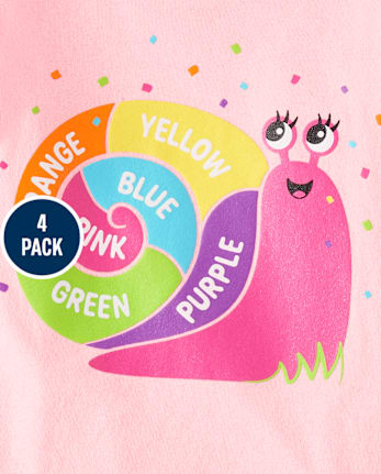 Paquete de 4 camisetas con gráfico educativo para bebés y niñas pequeñas