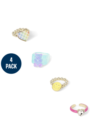 Paquete de 4 anillos con cara feliz para niñas