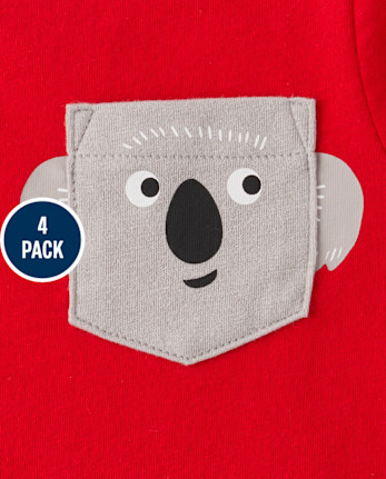 Pack de 4 tops con estampado de animales para bebés y niños pequeños