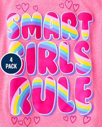 Camisetas con gráfico Girl Power para niñas, paquete de 4