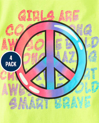 Camisetas con gráfico Girl Power para niñas, paquete de 4