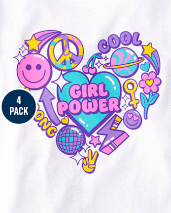 Camisetas con gráfico Girl Power para niñas, paquete de 4