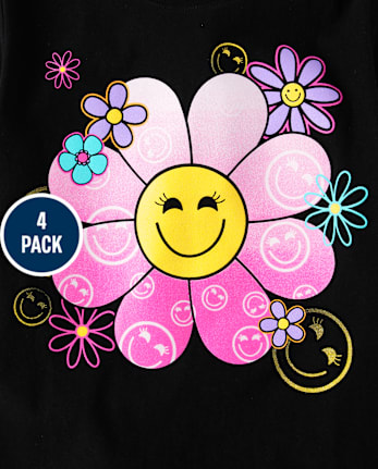 Pack de 4 camisetas con gráfico de icono para niña