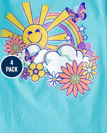 Pack de 4 camisetas con gráfico de icono para niña
