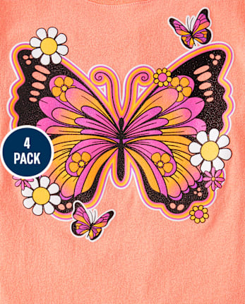 Pack de 4 camisetas con gráfico de icono para niña