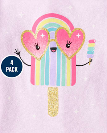 Paquete de 4 tops con dobladillo de lechuga tipo paleta para niñas pequeñas